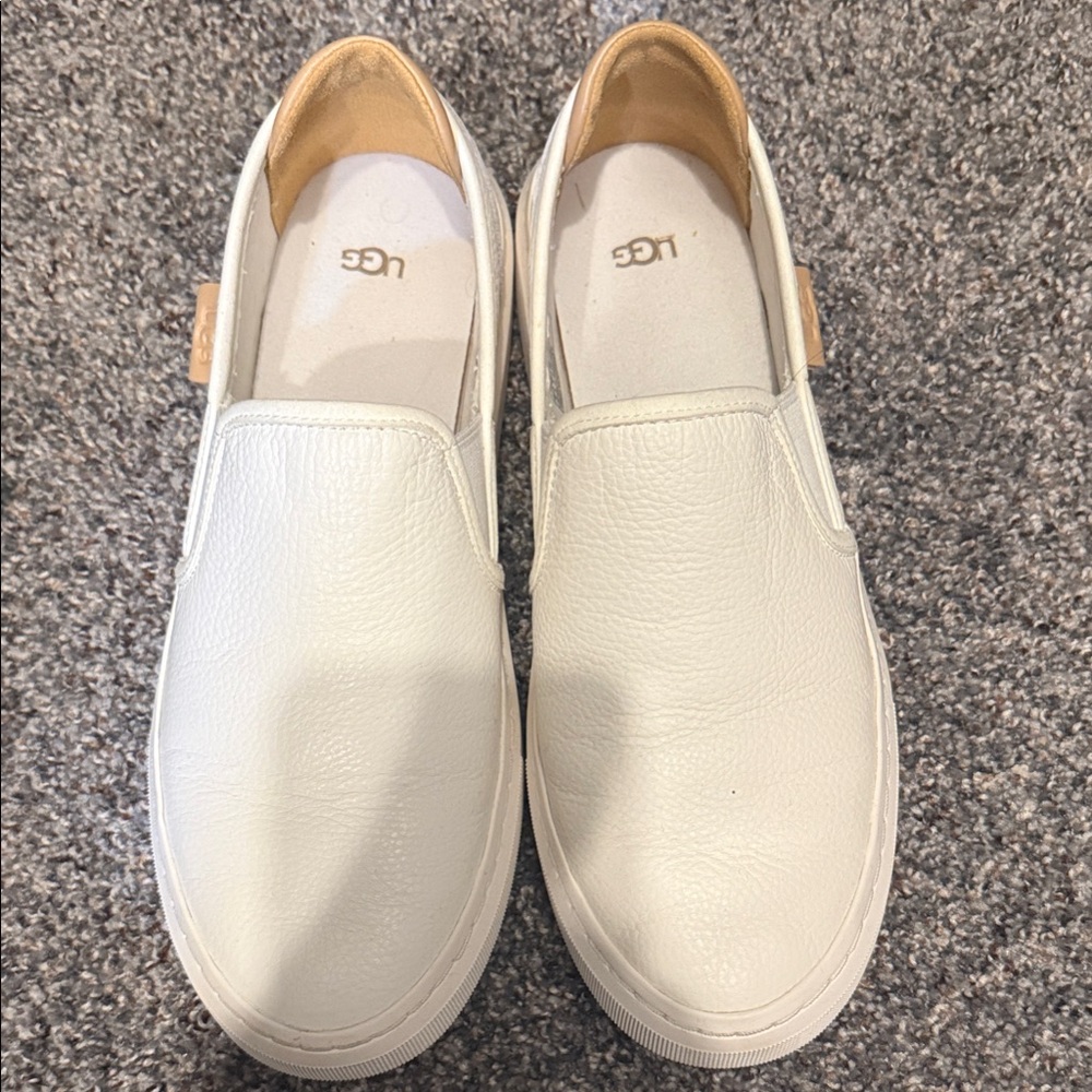 UGG Women's Cream Leather Slip-On Flats